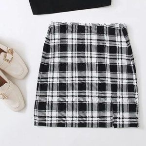 Black & White Plaid Mini Skirt